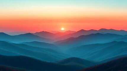 Fototapeta premium Serene Sunset Over Rolling Mountain Ranges
