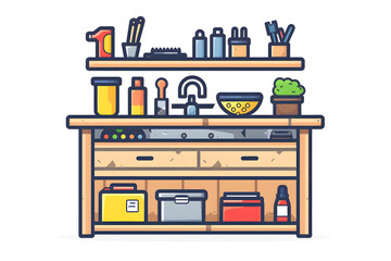 Fototapeta premium Kitchen Workspace With Utensils and Ingredients Arranged Neatly