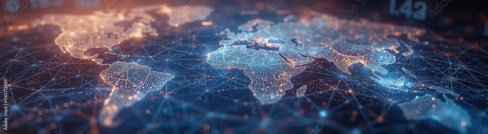 Poster digital map of world connections with glowing nodes