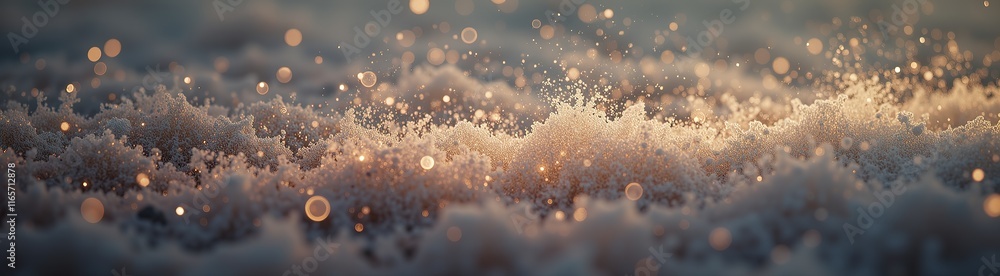Poster shimmering light foam particles in abstract ocean texture.