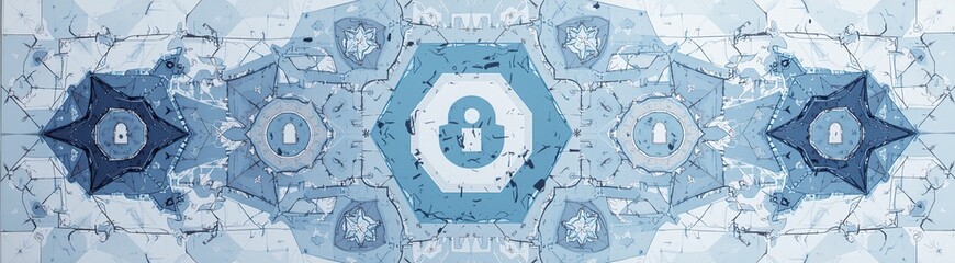 Obraz premium Blue lock icon in abstract geometric cybersecurity design.