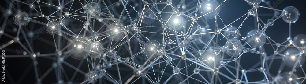 Poster illuminated abstract network of glowing nodes and connections.