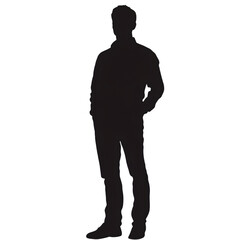 Man with hands in pocket standing silhouette isolated on transparent background Man standing silhouette png