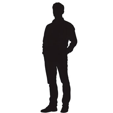 Man with hands in pocket standing silhouette isolated on transparent background Man standing silhouette png