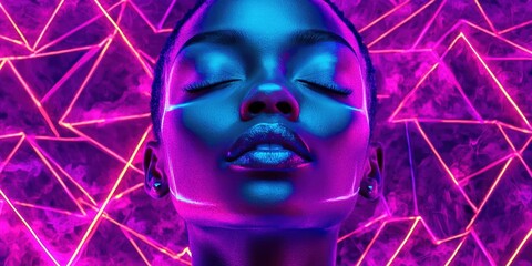 Woman with purple hair and purple eyes