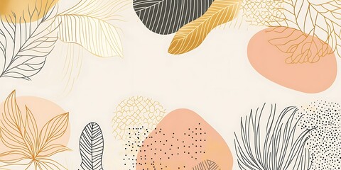Abstract botanical illustration with gold and peach tones.