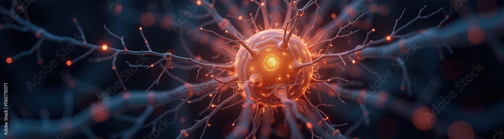 Poster glowing neuron-like structure with abstract branches