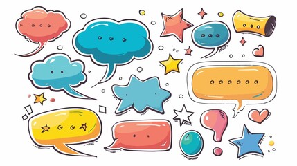 Colorful Cute Comics Speech Bubbles and Labels in Cartoon Style Vector