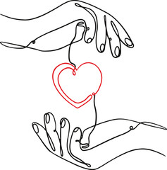 One line Drawing Hands Reaching a Heart