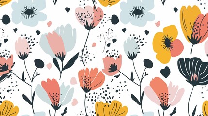 Hand Drawn Abstract Flowers - Contemporary Modern Trendy Floral Illustration