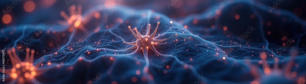 Poster glowing neuron-like structure with abstract branches