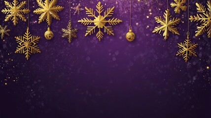 Fototapeta premium purple and golden Christmas background with snowflakes