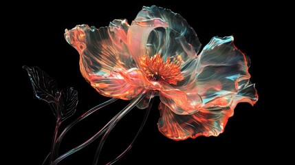 Poppy Chrome liquid dreamcorel flower. 3D render, modern design. Isolated holographic futuristic floral icon. Y2K, brutalism retro futurism concept.