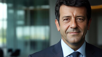 Fototapeta premium Confident Mature Businessman in Office Setting with Natural Light and Professional Attire