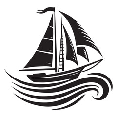Sailing Silhouette Vector Illustration, Solid White Background.