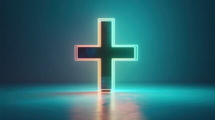 Obraz premium Glowing green plus sign floating in a vibrant space with soft illumination