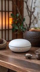 Modern Aroma Diffuser Enhancing a Zen-Inspired Wooden Interior