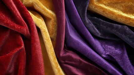 A vibrant arrangement of luxurious, textured fabrics in rich colors.