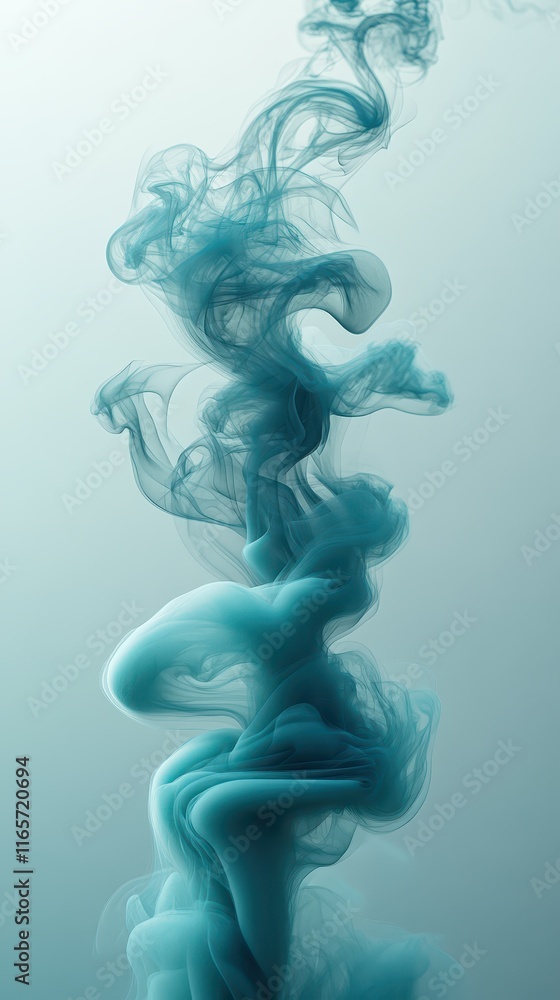 Poster elegant streams of turquoise smoke twisting gracefully and creating fluid shapes in a tranquil atmos