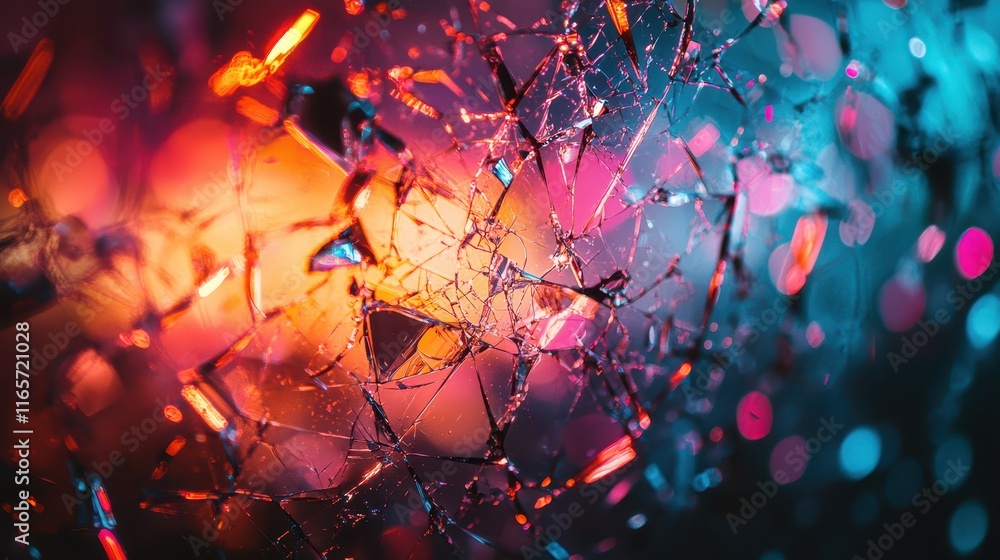 Poster shattered glass reflects vibrant hues of color in a dynamic and captivating display of light pattern