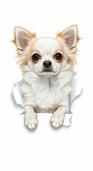 Obraz premium Adorable Chihuahua Breaking Through Torn Paper - Isolated Illustration of a Small Dog