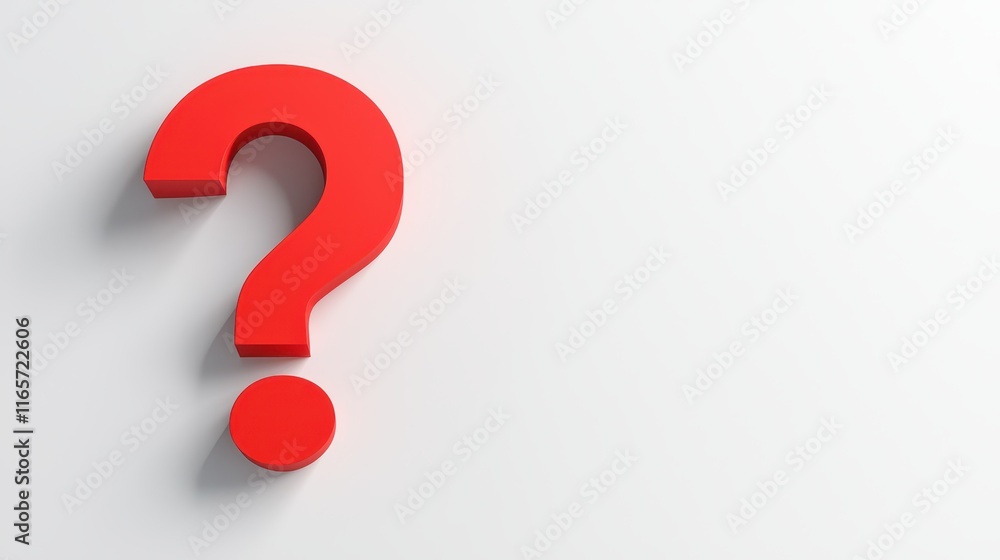 Poster bright red question mark on a clean white background symbolizing inquiry and uncertainty in modern c