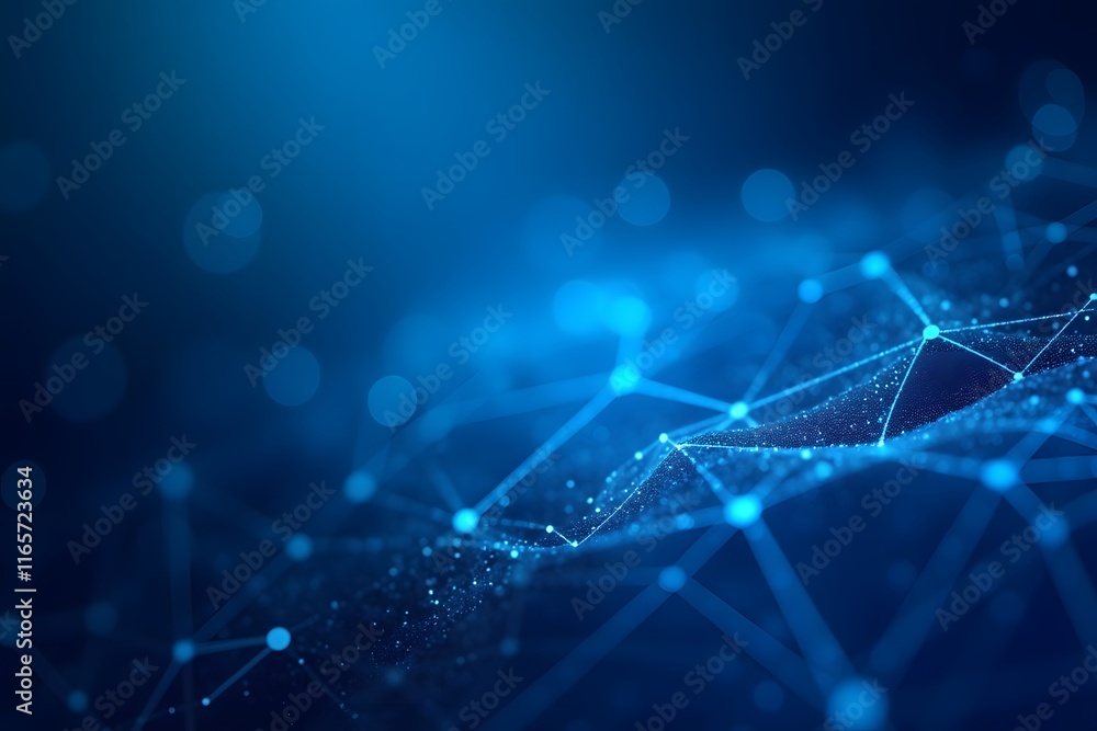 Poster digital network, communication and technology background with moving lines and dots.