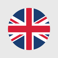 vector United Kingdom National Flag icon. Round flag of United Kingdom on Gray Background.