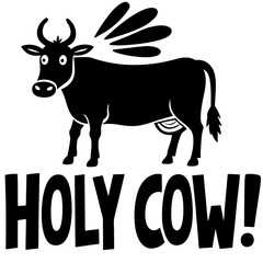 T-shirt design of A cow with angel wings and a halo, accompanied by bold