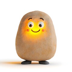 Potato with a smile on its face is lit up with a light