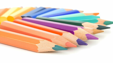 Naklejka premium Colorful pencils, assorted vibrant drawing pencils, art supplies, creative tools, for illustration or design mockup, Isolated on white background