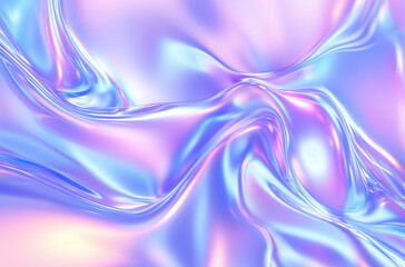Naklejka premium 3D render of an iridescent holographic background, with pastel blue and purple colors