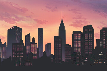 Silhouette of skyscrapers against a dusky sky