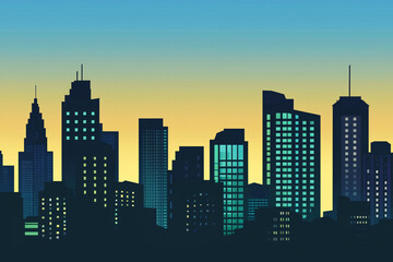 Silhouette of skyscrapers against a dusk sky