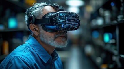 Scientists conducting experiment with virtual reality visualization