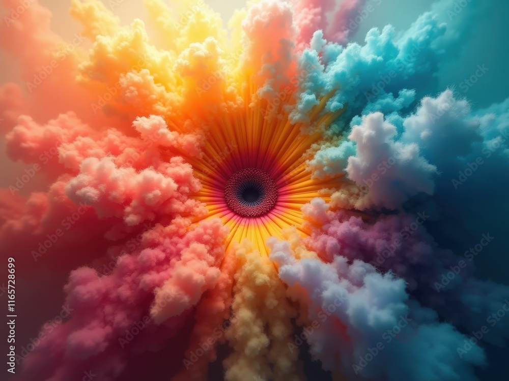 Poster vibrant swirl of colorful clouds forming a mesmerizing spiral pattern in an abstract artwork showcas