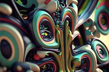 Naklejka premium Surreal abstract 3D composition with intricate textures, organic shapes, and vibrant colors in a digital fantasy environment