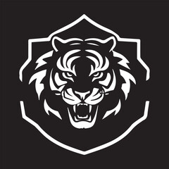 A black and white logo type tiger silhouette design