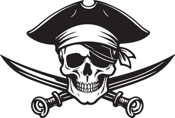 A black and white pirate skull silhouette design. Skull icon design 