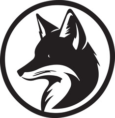 A black and white logo type fox silhouette design