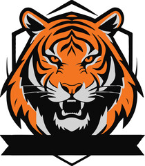 A black and white logo type tiger head design