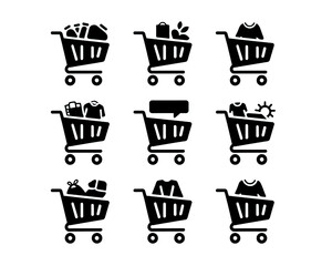 Shopping cart icons set vector illustration isolated on white background