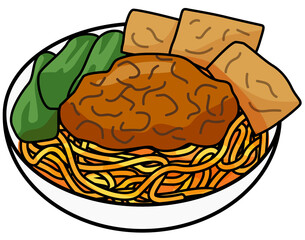 chicken noodles illustration. indonesian traditional food
