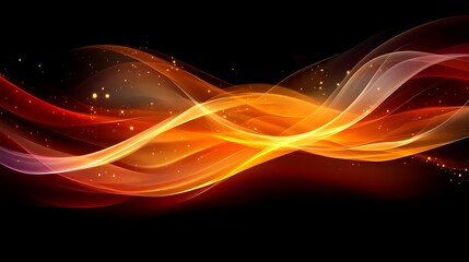 Abstract Orange and Red Waves with Golden Sparks