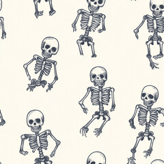 scary cartoon skeleton scribbles seamless pattern