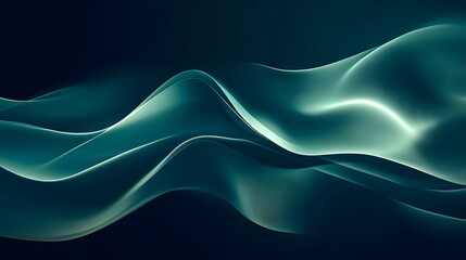 Abstract Teal Waves Flowing Dark Background