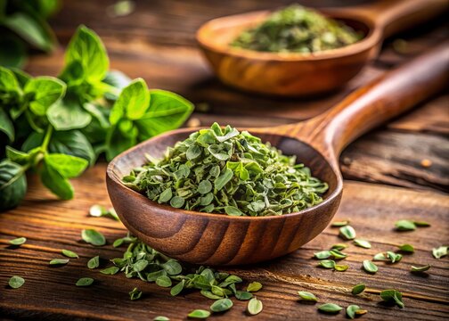 Dried Oregano in a Tablespoon - Aromatic Herb Spice for Cooking