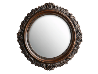 Isolated Brown Oval Mirror with Ornate Frame