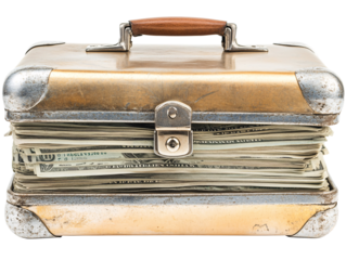 Isolated Vintage Suitcase Full of Money