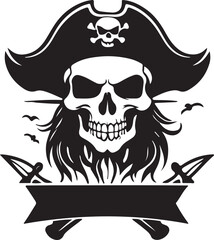 Fototapeta premium A black and white pirate skull silhouette design. Skull icon design 
